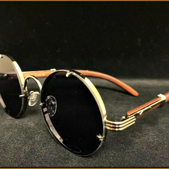 Men's Classic Vintage Retro Style SUN GLASSES Classy Round Gold Fashion Frame - Picture 4 of 4